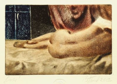 Громов Валентин. Сон. 2003 г. Бумага, раскрашенный офорт. 16х24,5 см (лист 26х34,5 см). Работа 