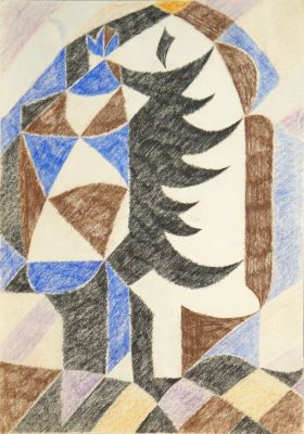 Зубков Геннадий. Сосны. 
1983 г. Бумага, прес.уголь, масл.пастель, цв.карандаши. 42х29,5 см. Раб 