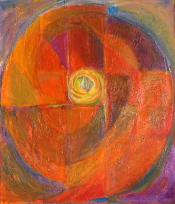 Александрова Елизавета. Композиция в красных тонах. 1990-е гг., бумага, масло, 70х50 см. Работа 