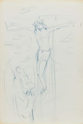 Кондратьев Павел. Без названия (Распятие). 1970е-начало 1980х гг. Бумага, цветные карандаши. 29 