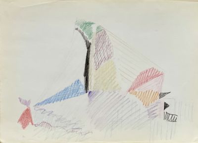 Кондратьев Павел. Композиция. 1970-е гг (?). Бумага, цветные карандаши. 21х27,5 см. Работа в 