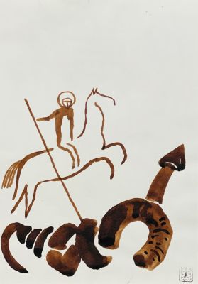 Овчинников Вадим. Святой Георгий. 
1993 г.
Бумага, тушь. 29,7х20,8 см. Небольшое пожелтение 