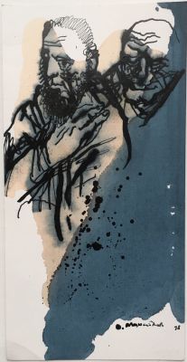 Михайлов Вячеслав. Мудрецы. 1998, б., тушь, 30х15 см. На обороте передаточная надпись от одного 