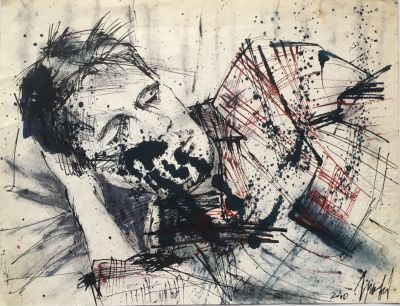 Гриковский Валерий. Портрет друга, преждевременно умершего от наркомании. 2000, тушь, 27,6х36 