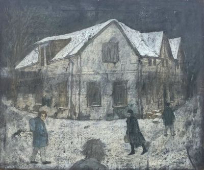 Антонышев Ян. Охотники на снегу. 1988 г. Картон, пастель. 50х60 см. Работа в хорошем состоянии 