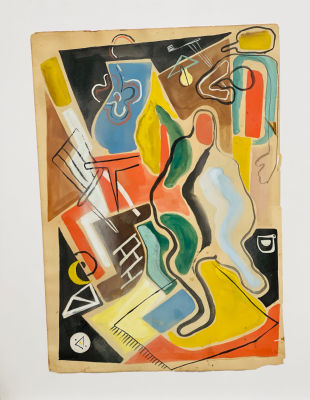 Неизвестный автор ХХ века. Абстрактная композиция. Бумага, смешанная техника. 33,5х23,5 см. Бума 