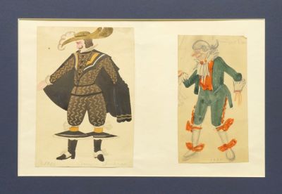 Лавров Петр. Два эскиза театральных костюмов. 1926-27 гг. Бумага, см. техника, 18х12,5 см и 16 