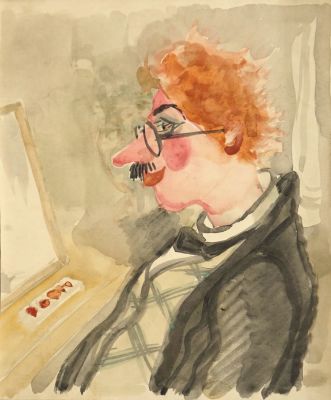 Титов Юрий. Клоун. 1946 г. Бумага, акварель, 31х25,5 см. Работа в хорошем состоянии, за подписью 