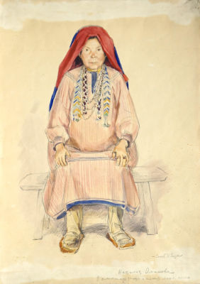 Эвенбах Евгения. Наталья Оманова. 1930-е гг. Бумага, акварель. 41,5х29,5 см. Работа в хорошем 