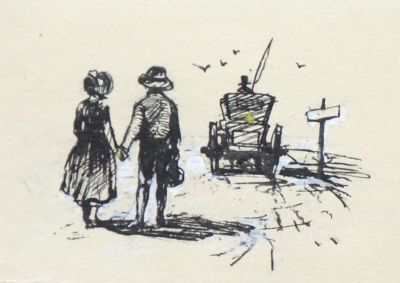 Капусцинский Виктор. Илл. к роману Д. Элиот Мельница на Флоссе. Бумага, тушь, белила. 8х9,5 см. 