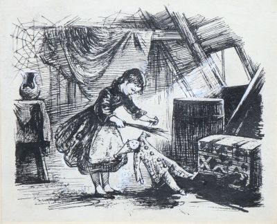 Капусцинский Виктор. Илл. к роману Д. Элиот Мельница на Флоссе. Бумага, тушь, белила. 15,5х18,5 см.