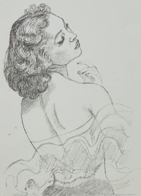 Якобсон Александра. Портрет. 1958 г. Бумага, литография. 21х16 см (размер оттиска). Работа за 