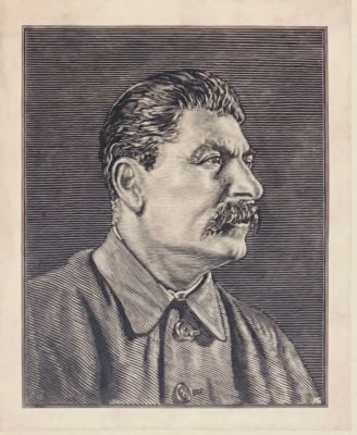 Белов Михаил. И.В.Сталин
1940-е гг. Бумага, ксилография,
11,4х9,3 см (лист). Состояние хорошее 