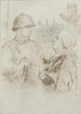 Серов Владимир. Проводы. 1940-е гг. Бумага, кар., сепия, 18,2х14,2 см. Состояние хорошее, на 