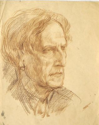 Платунов Михаил. Автопортрет. 1940-е гг. Бумага, сепия. 32,7х26,5 см. Работа в хорошем 