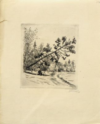 Воинов Всеволод. На берегу. 1938 г. Бумага, офорт. 14х12,5 см (лист 27,8х22,4 см). Работа в 