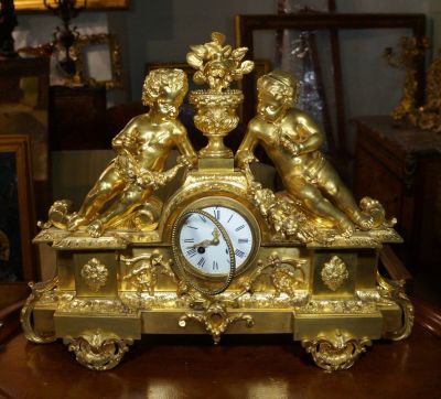 Каминные часы, стиль барокко, время Наполеона III, сер. XIX, часы с боем. 45х59х15 см 