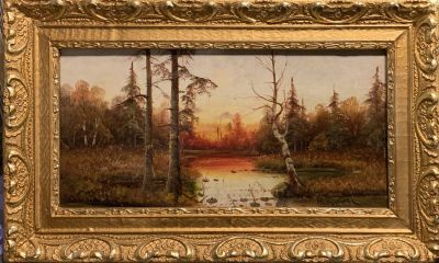 Клевер Юлий. Пейзаж с красным закатом.
1900-е г., холст, масло, 32х63 см. Состояние хорошее 