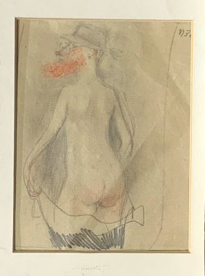 Лебедев Владимир. Шарж на художника Тырсу.
1920-е гг.
Бумага, карандаш, цв. карандаш, 14х10,8 см. 