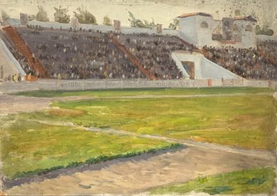 Кацеблин Алексей. Стадион.
1930-е гг.
Картон, масло, 22,3х31,5 см. Работа в хорошем состоянии 