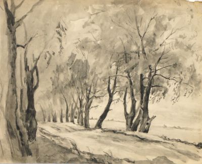 Великанова Регина. Пейзаж.
1938 г.
Бумага, акварель, 35,2х43,5 см. Работа в хорошем состоянии 