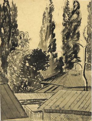 Глебова Татьяна. Алма-Ата.
1942-45 гг.
Бумага, тушь, 25,3х19,2 см. Работа в хорошем состоянии 