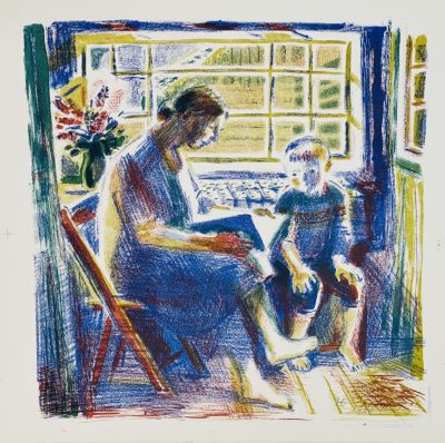 Натаревич Елена. Чтение.
1980 г.
Бумага, цв. автолитография, 47,5х62,3 см. Работа в хорошем 