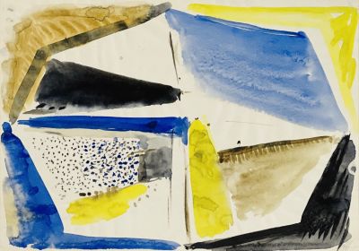 Жуков Владимир. Геометрическая композиция.
1980-е гг.
Бумага, акварель, 20,3х28,6 см. Работа в 