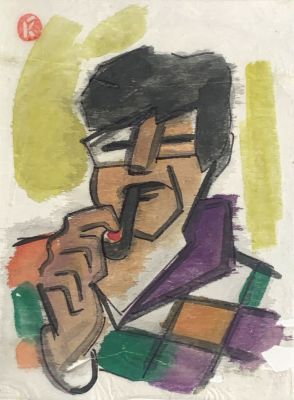 Ковенчук Георгий. Портрет мужчины с трубкой.
1980-е гг.
Рисовая бумага, см. тех., 36,2х27 см. Ра 