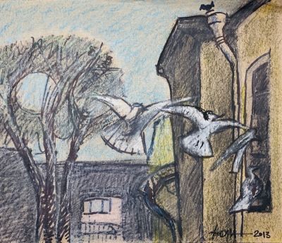 Медведев Юрий. Кормушка.
2013 г.
Бумага цв., см.тех., 29х35 см. Работа в хорошем состоянии, за 