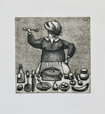 Штапаков Юрий. Обед.
2000-е гг. 
Бумага, эстамп, 37,5х35,5 см (лист). Работа в хорошем состоянии 