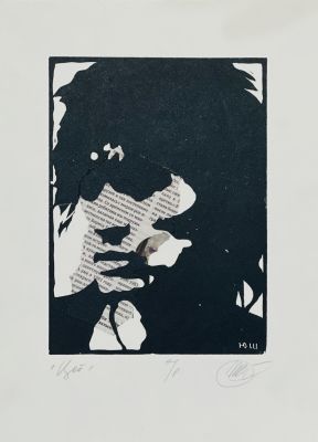 Штапаков Юрий. Цой.
2000-е гг. 
Бумага, эстамп, коллаж, авторский экз., 32х23,5 см (лист). Работ 