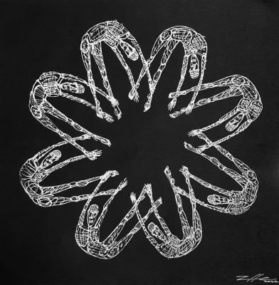 Жеравов Дмитрий. Endless fall games.
vol.1
Genesis. Cue 5.
2022 г. 
Бумага черная, шелкография 