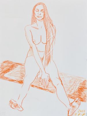 Рудьева-Рязанцева Вероника. Сидящая обнаженная.
2021 г. 
Бумага, масл. пастель, 61х47 см. Работа 