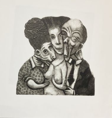 Штапаков Юрий. Семья (Единственное дитя).
2000-е гг. 
Бумага, эстамп, 37,5х35,5 см (лист). Работа 