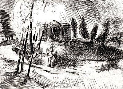 Громов Валентин. Кваренги. Музыкальный павильон. 1983, офорт, лист 21х30 см. Подпись конгревом. 