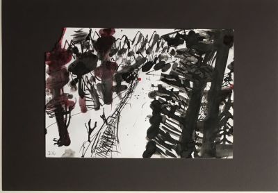 Васильева Ира. Тропинка в лесу. 2009(?), тушь, 14х20,5 см, подклеено на паспарту 21х30 см. 