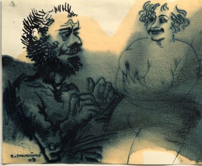 Михайлов Вячеслав. Художник и модель. 2003, тушь, лист 19х23 см. Работа происходит из частной 