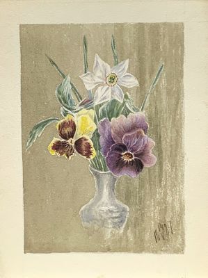 Неизвестный автор XIX века. Весенние цветы.
1887 г., 
Бумага, акварель, 21,3х16,1 см. Состояние 