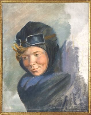 Прошкин Виктор. Этюд головы парашютистки к картине &laquo;Парашютистка&raquo;.
1936 г., 
Холст, масло, 59х47 см