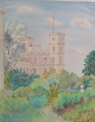 Глебова Татьяна. Гатчинский дворец.
1951 г. Бумага, акварель, 40х30 см. Состояние хорошее 