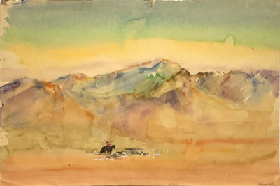 Курдов Валентин. Погонщик. Серия &laquo;По Монголии&raquo;.
1956 г. Бумага, акварель, белила, 37х55,7 см. Сос 