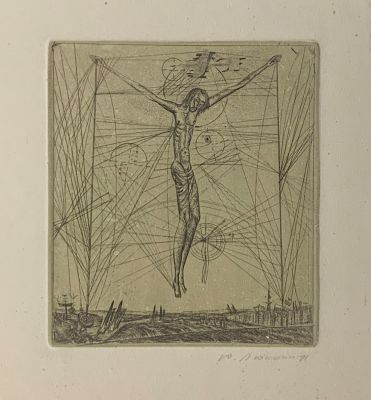 Люкшин Юрий. Распятие.
1970-е гг. бумага, офорт, акватинта, 23,2х21,7 см (лист). Работа в 