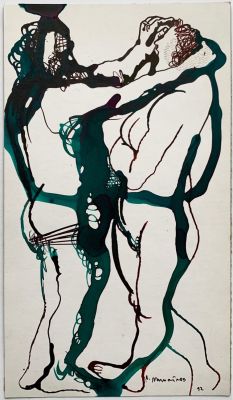 Михайлов Вячеслав. Влюбленные. Стоя. 1992. Картон, тушь. Размер листа 34,7х20 см. На обороте 