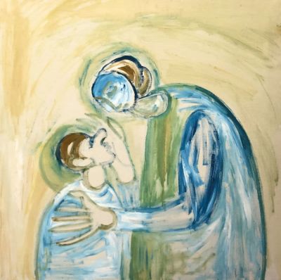 Устюгов Геннадий. Портрет сына и матери. 2006 г. Холст, масло. 100х100 см. Работа в хорошем 