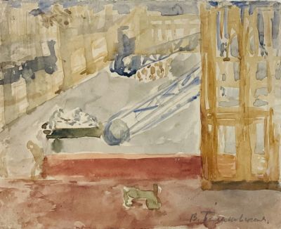 Белаковская Виктория. Индустриальный пейзаж. Стройка.
1920-е гг. 
Бумага, акварель, 18,3х22,8 