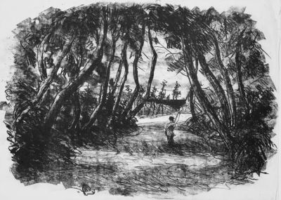 Бубнова Варвара. Прогалина.
1940-50-е гг. 
Бумага рисовая, литография, 35х45 см (лист). Работа 