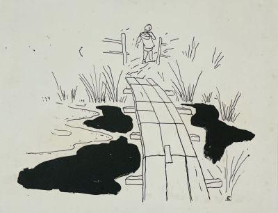 Бубнова Варвара. Мостик.
1940-50-е гг. 
Бумага рисовая, тушь, 22,4х29 см (лист). Работа в 