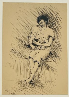 Бубнова Варвара. Женщина с ребенком.
1940-50-е гг. 
Бумага оберточная, тушь, 28х20,6 см (лист). 