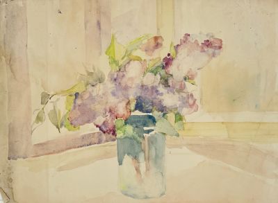 Белаковская Виктория. Сирень.
1945 г. 
Бумага, акварель, 43,7х59,4 см (лист). Работа в 